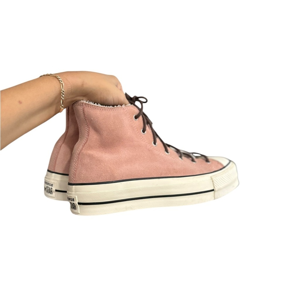 CONVERSE All-Star Platform Suede Leather Sherpa Pink High-Top Sneakers - Picture 6 of 14